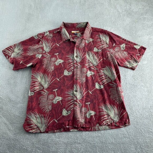 Havana Jacks Café Mens Hawaiian Red & Beige Short Sleeve Silk Shirt XXL 5695 - Picture 1 of 7